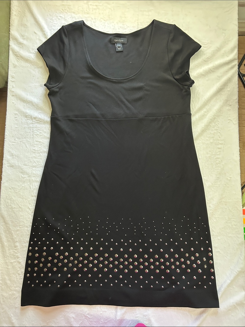 Karen Kane Black Short-Sleeve Tunic Dress with Hem Stud Accents
